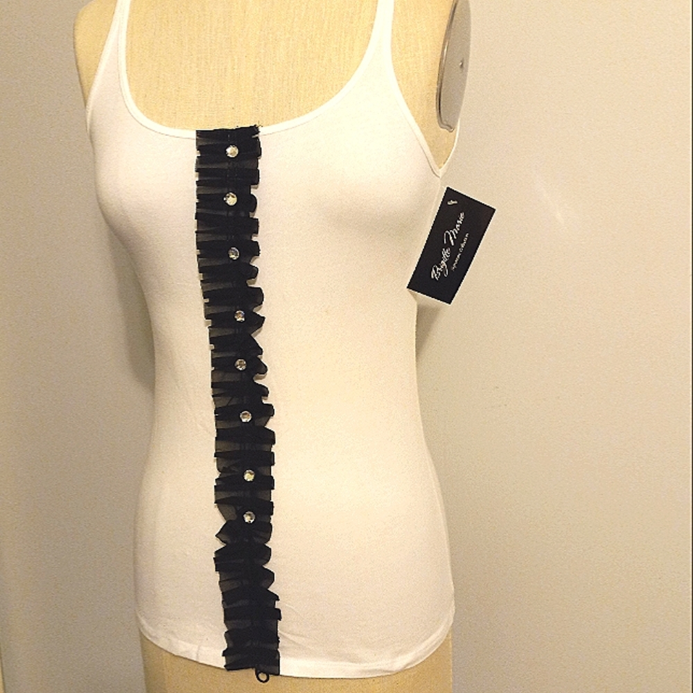 Ladies White Stretch Cotton TankTop